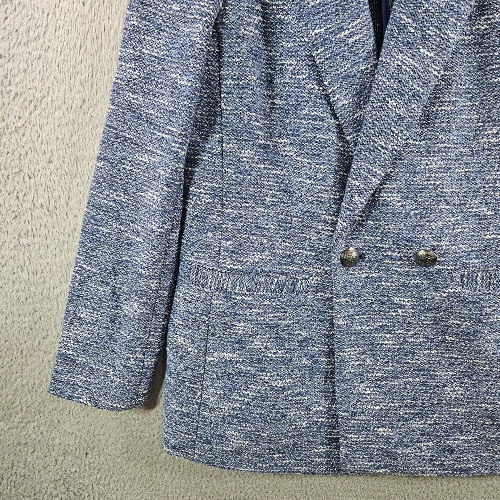 Talbots Womens Blue White Tweed Double Breasted Blazer‎ Jacket Size 6
